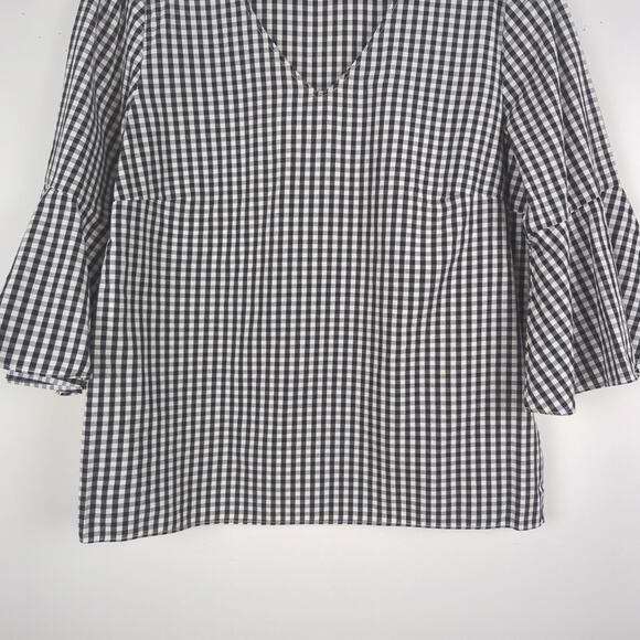 Jane & Delancey Black and White Gingham Half Flutter Sleeve Blouse Size Small - Picture 3 of 4